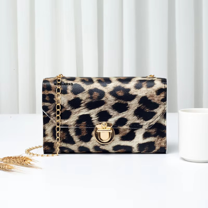Women Designer With Chain Shoulder Leopard Print Leather Handbag Ladies Fashion Crossbody Bag Casual Tote