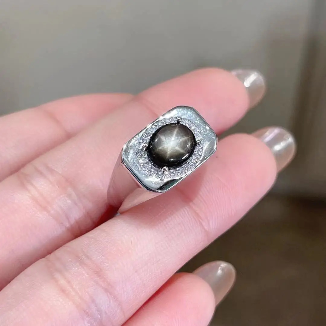High-end Gift black Star Sapphire ring for men 925 sterling silver men birthday party daily gift souvenir love 250121