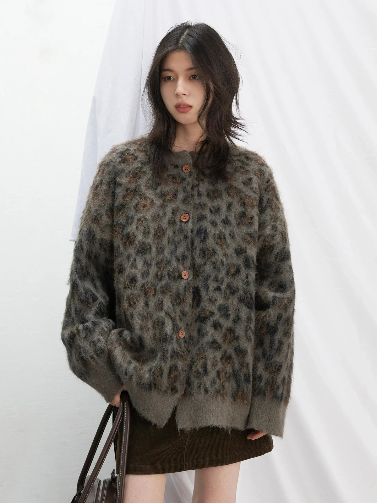 CHIC VEN Women Cardigan Loose Retro Single Breasted Leopard Print Sweater Jacket Female Knitted Jumpers Autumn Winter 250121