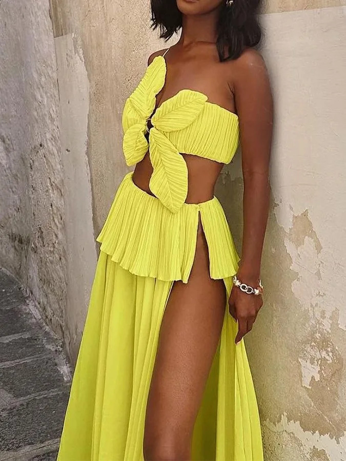 Pale Yellow 3d Three-Dimensional Split Women Bikini And Covered Long Skirt Butterfly Sexy Youth Fashion Swimsuit 250109