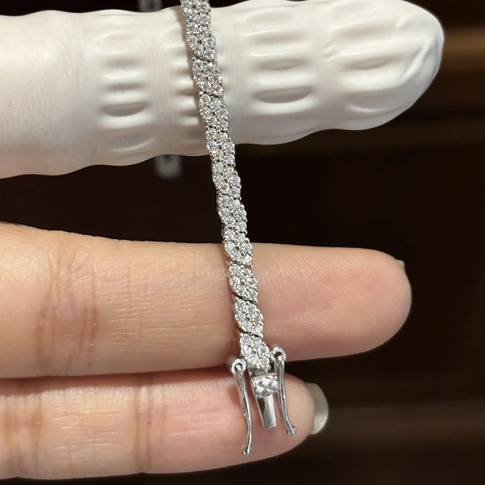 Rhombus Shape Full Tennis Bracelets for Women Men S925 Silver D Color Sparkling Diamond Bangles with Certificate 250121