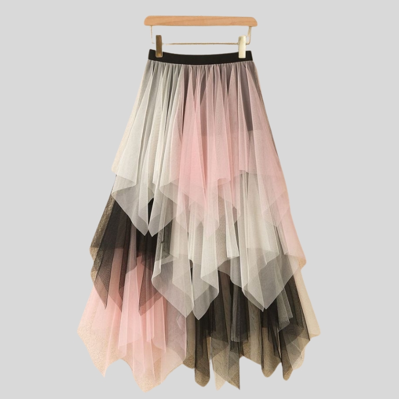 New arrival versatile gradual change color irregular mesh skirt summer fluffy medium and long