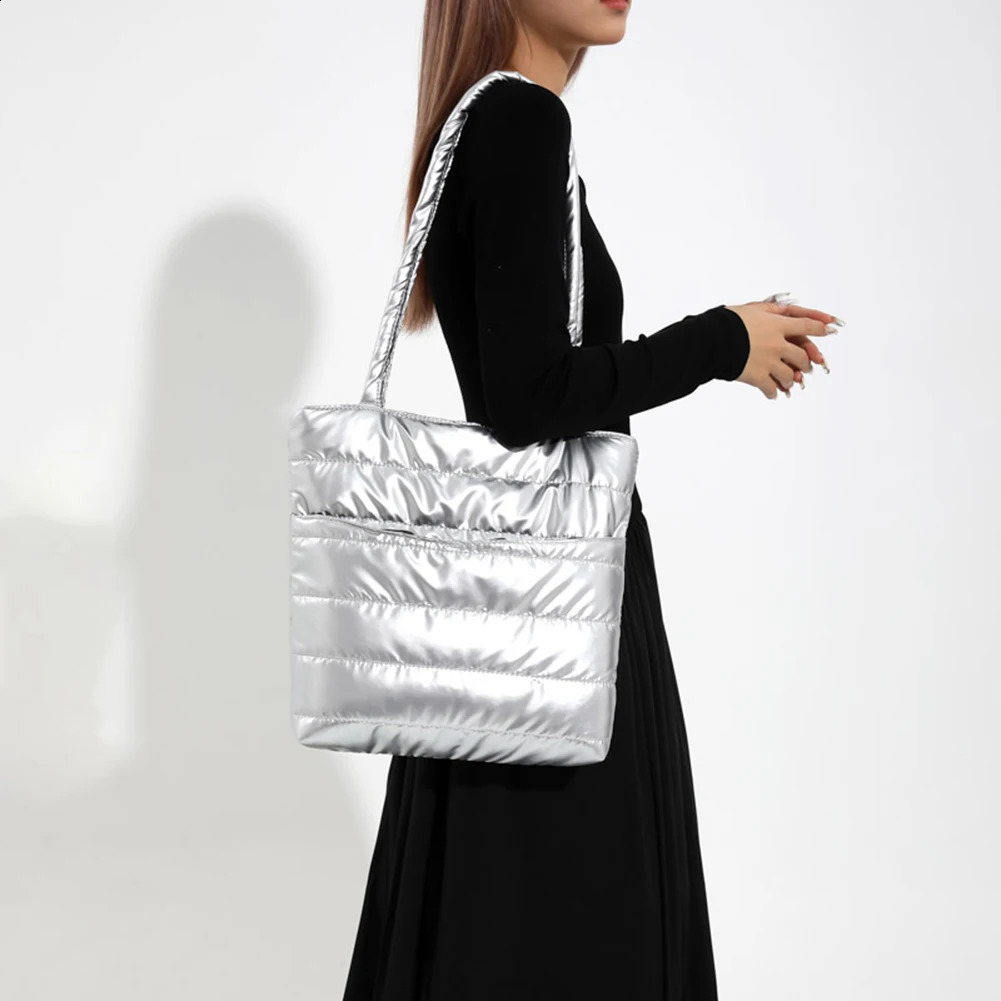 Puffer Tote Bag for Women Puffy Shoulder Bag Winter Large Capacity Cotton Down Padded Handbag Purse Lightweight Shopping Bag 250113