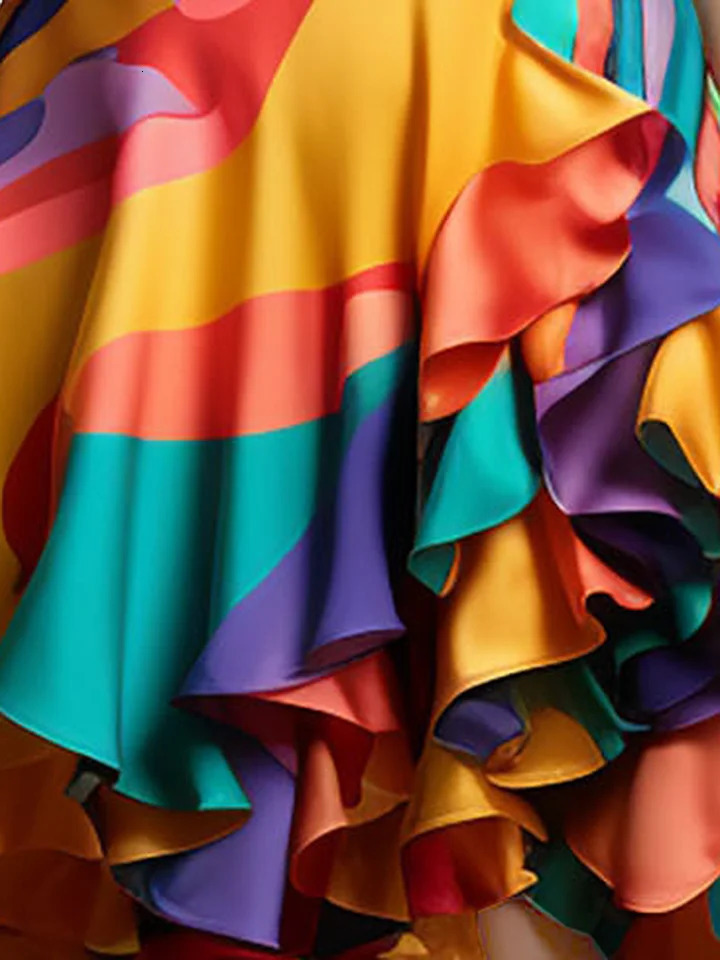 Pleated ALine Ruffle Prom Dresses Plus Size Multicolor Round Neck Petal Sleeve Short Elegant Sweet Satin Midi 250121