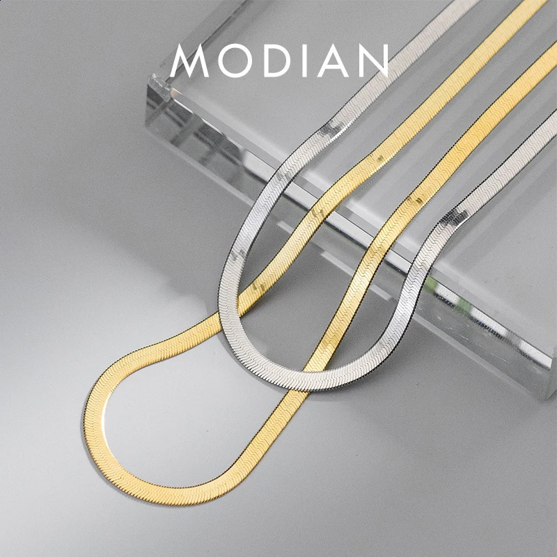 Modian 925 Sterling Silver Shining Snake Chokers Necklace Splice Trendy Stackable Chain For Women Fine Jewelry Gifts 365.5CM 250120