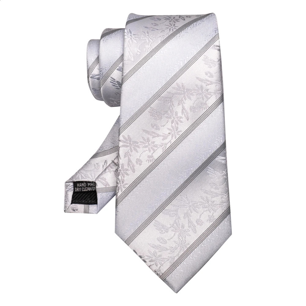 JEMYGINS White Gray Sliver Mens Ties Hanky Cufflinks Tie clip Set 8cm Silk Neck ties For Men Wedding Party Business Gift 250114