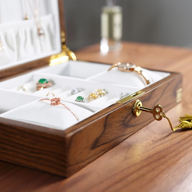 1 PCS Wooden Flip Jewelry Organizer Box Watch Earrings Ring Holder Jewellery Storage A 250117