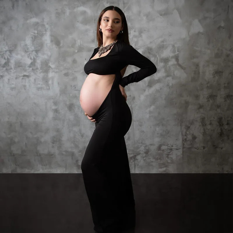 Maternity Sexy Bodycon Dresses Pregnant Po Dress Square Neck Long Sleeve Wedding Party Pregnant Clothes 250116