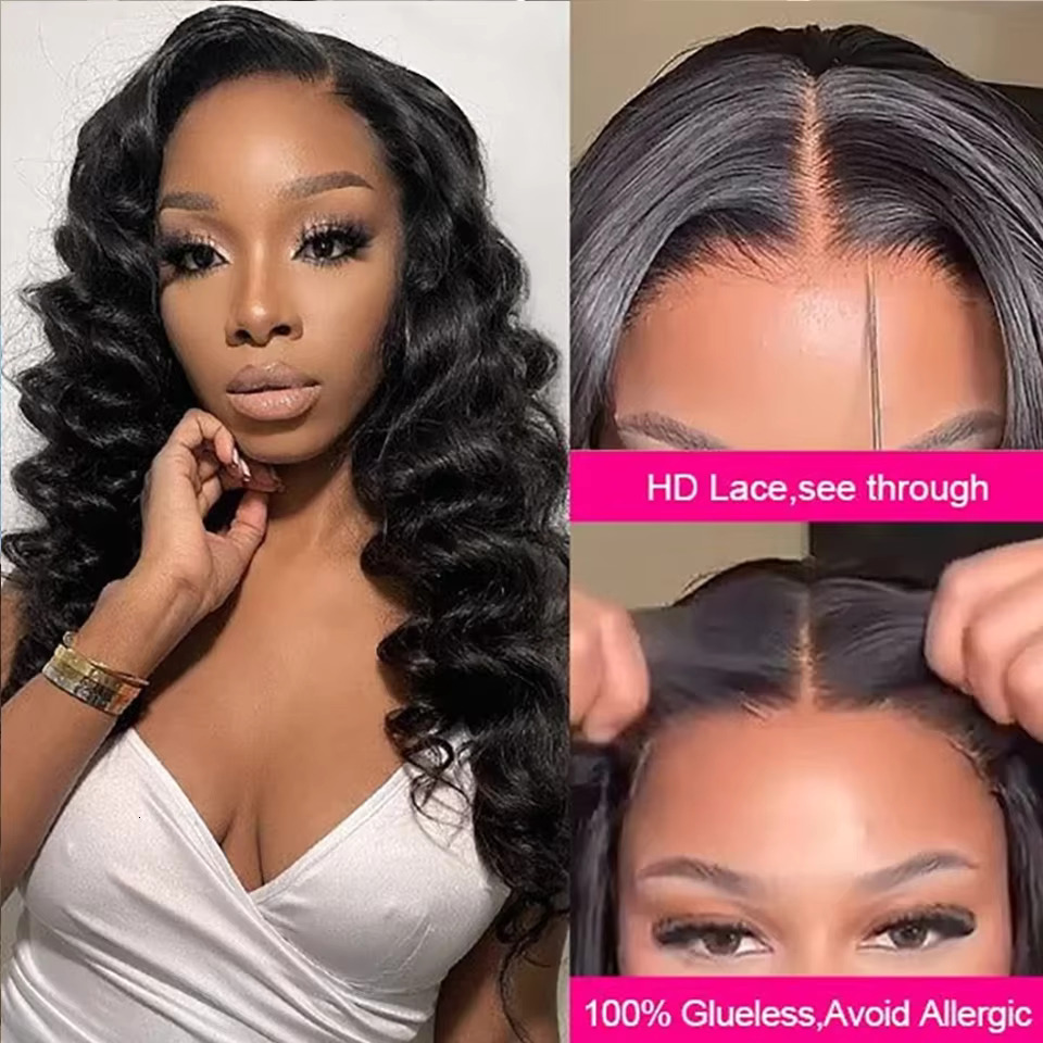 Glueless Human Hair Ready to Wear Loose Deep Wave Pre Cut Lace Closure Wig 6x4 closure human hair 13X6 hd lace front wig