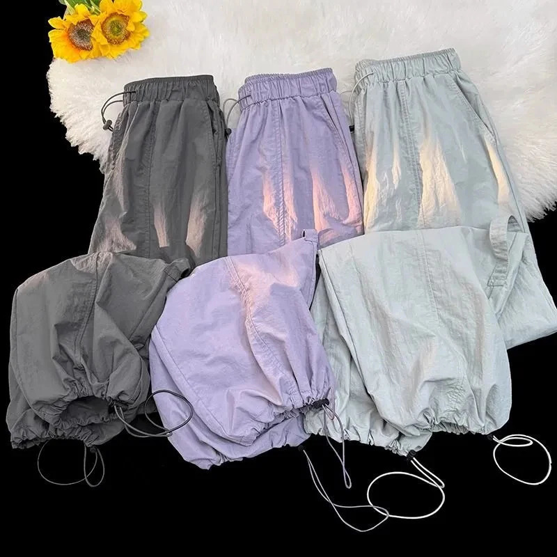 High Waist Drawstring Cargo Pants Women American Loose Lazy Jazz Dance Trousers Fashion Hip Hop Solid Running Sweatpants 250122