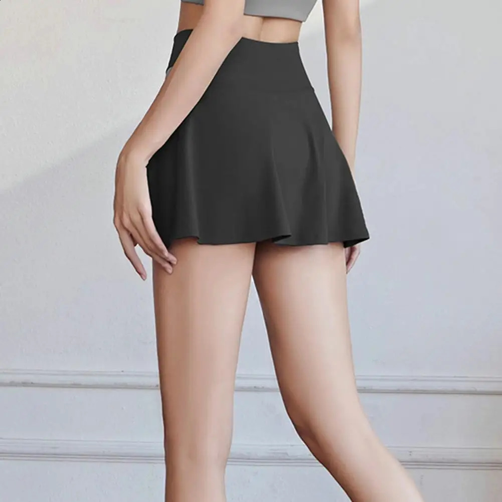 Inner Pocket Elastic Waistband Tennis Skirt Solid Color Quick Drying Women High Waist Mini Skater Sportwear 250121