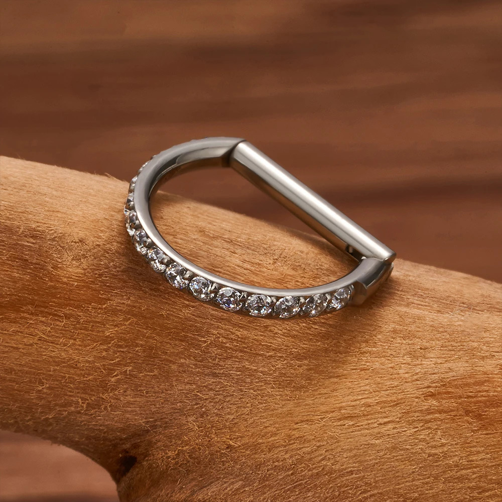 ASTM 36 Nose Ring Daith Heart Earring Hoop Cartilage Tragus D Shape Helix Rings Hinged Segment with Clear CZ 250110