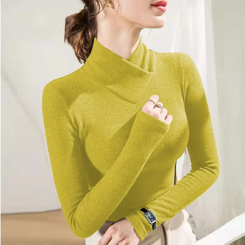 De Rong Half High Collar Underlay Top AutumnWinter Overlay Thick Warm Long Sleeve Tshirt for Women 250114