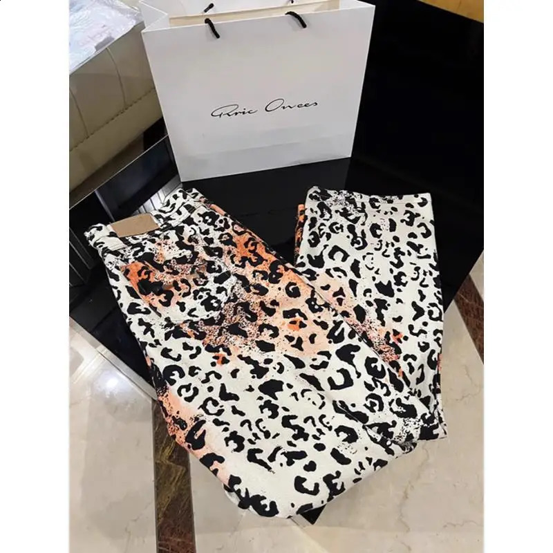 European and American retro leopard print high street straight leg jeans for men and women loose fitting trend casual pants y2k 250120
