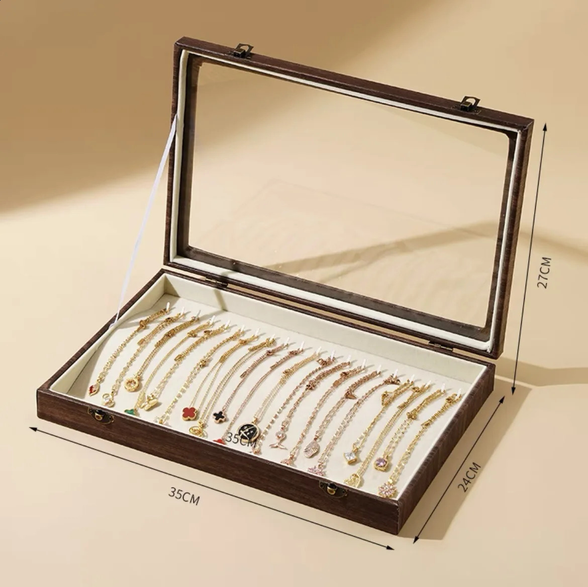 Large Capacity Wooden Pattern Jewelry Storage Box Dustproof Cover Earring Ring Necklace Storage Case For Precious Metals 250117
