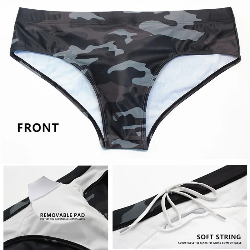 Escatch Mens Swimming Beach Trunks Sexy Low Waist Removable Pad Male Briefs Sport Beachwear Swimsuit Surfing Multicolor 250121