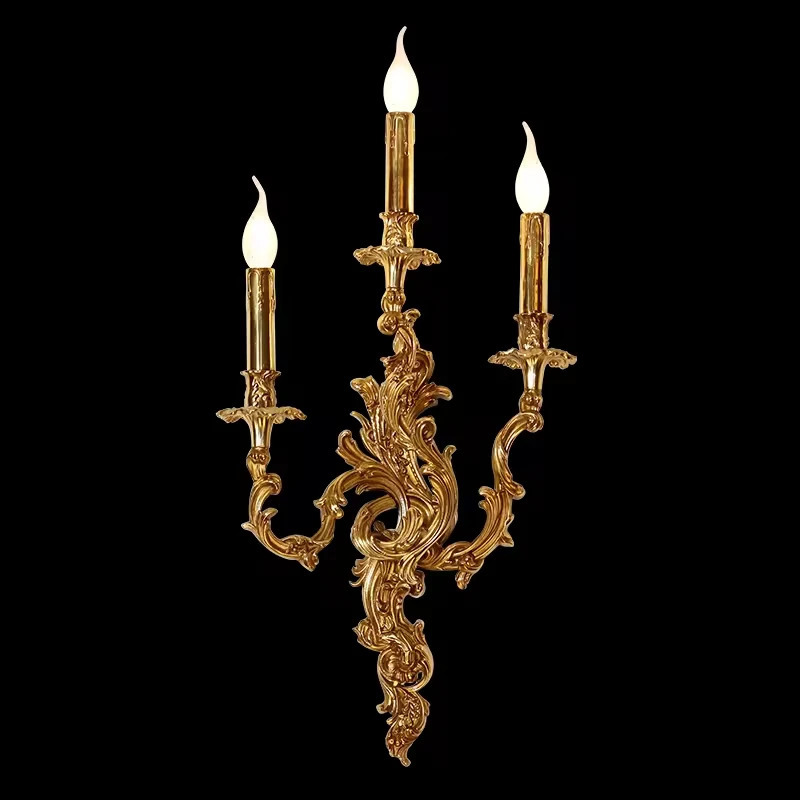 French Decorative Lighting Rococo Series Antique Brass Mural Lamp Candle Holder Wall Sconce Light 250108