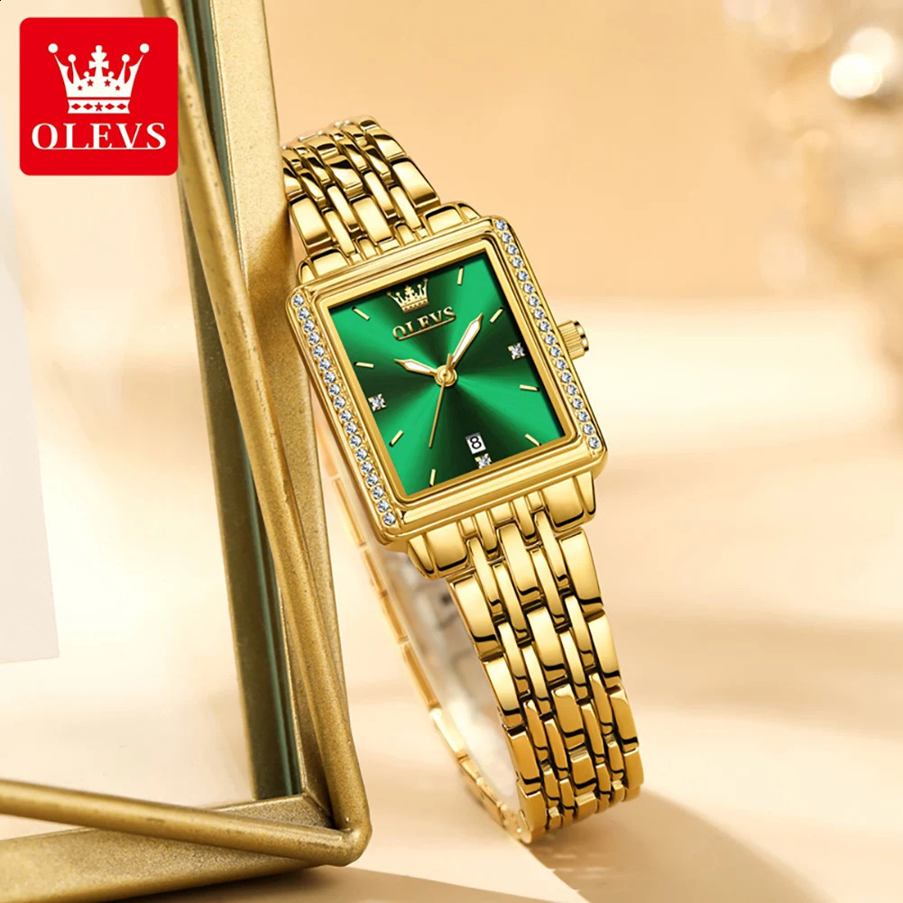 OLEVS Women Watches Fashion Golden Green Stainless Stain Steel Ladies Watch Waterproof Quarzt Wristwatch Romatic Girlfriend Gift 250121