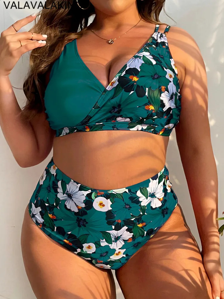 Patchwork 2 Piece Plus Size Bikini Set Women Large Big Swimsuit High Waist Lady Swimwear Beach Chubby Curvy Bathing Suit 250109
