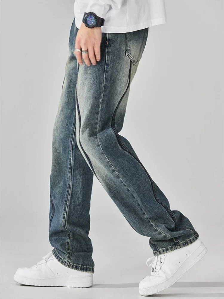 Trousers Cropped Broken Graphic Ripped Male Cowboy Pants with Holes Hip Hop Torn Jeans for Men Washed Y2k Vintage Trend Xs 250113