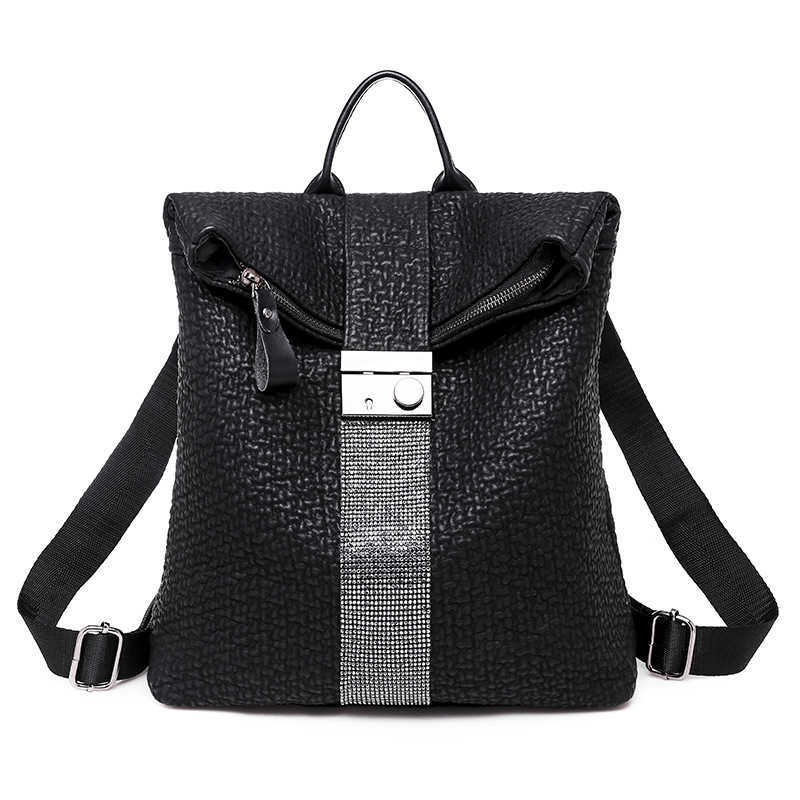 Womens Backpack New Leather Fashion Leisure Travel Bag Lock Buckle Black Backpack Women