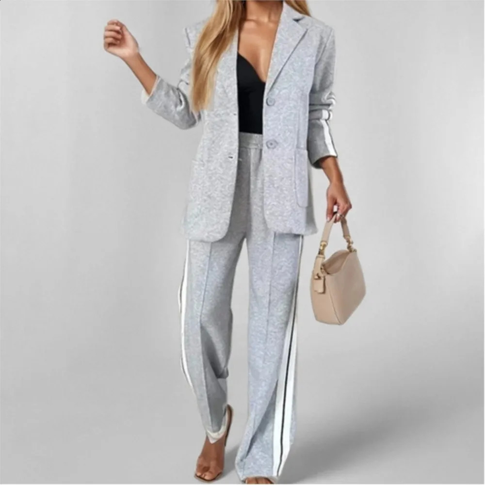 2025 Autumn And Winter Long Sleeves Suit Womens Suit Fashion Pimp Stitching Pants Pocket Female Office Blazer 2 Piece Set 250122