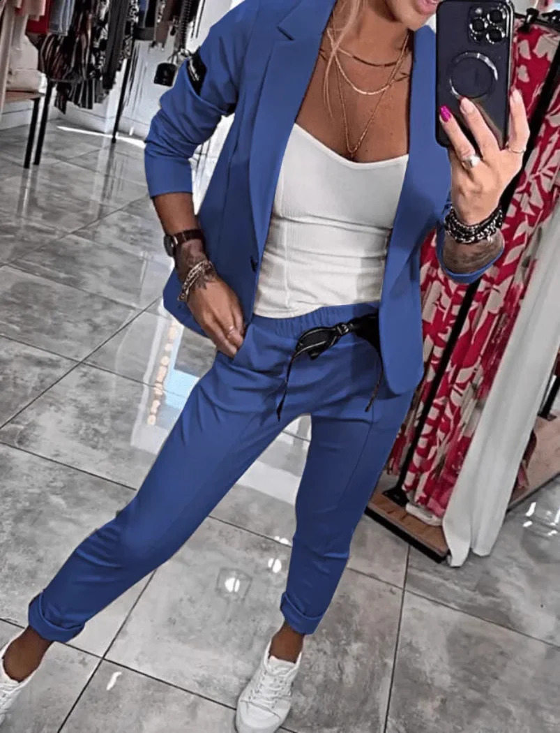 Autumn And Winter Women Casual Solid Color Slim Fit Blazer Two-piece Fashion Button Cardigan Jacket Pencil Pants 2-piece Suit 250120