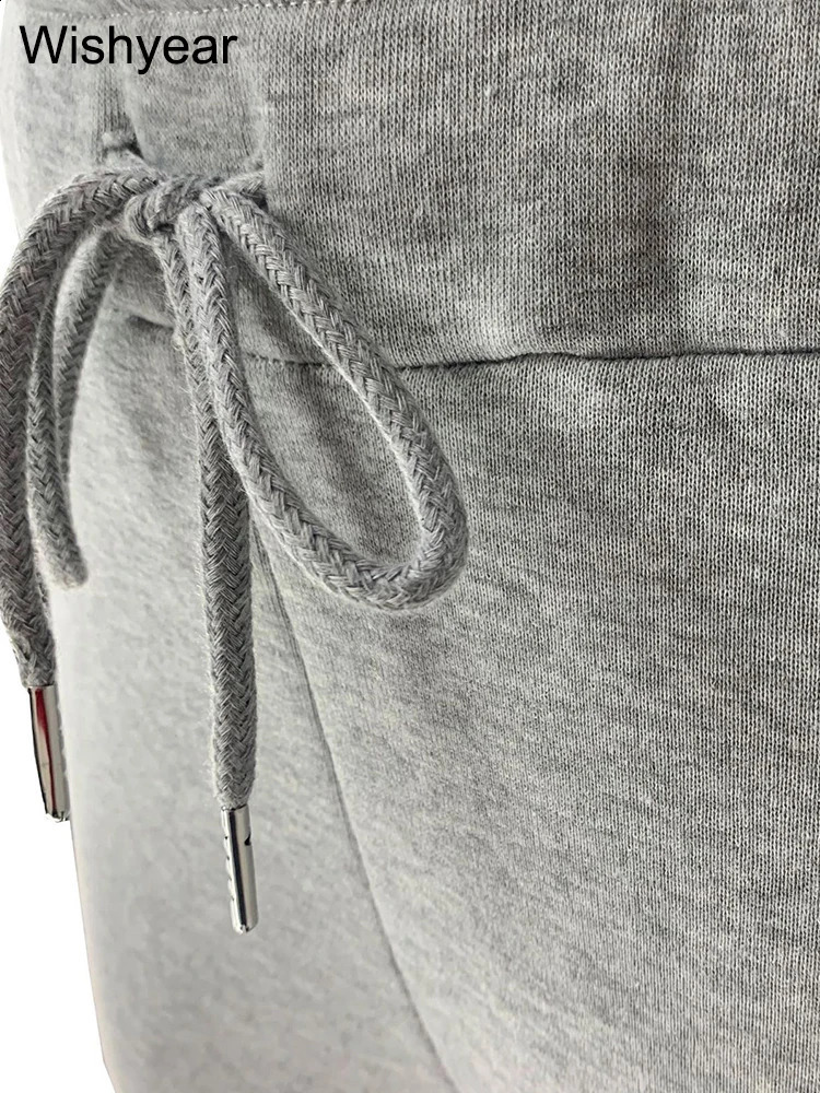 Sales Solid Stacked Pencil Pants Women High Waist Pocket Drawstring Ruched Fleece Trousers Sporty Jogging Bottoms Sweatpants 250122