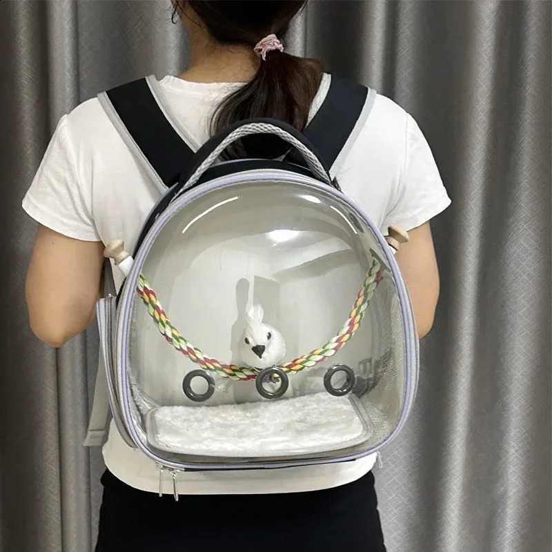 Portable Bird Travel Backpack with Rope Perch for Parrot Birds Cage Transparent Double Shoulder Gruinea Pig Backpack 250121
