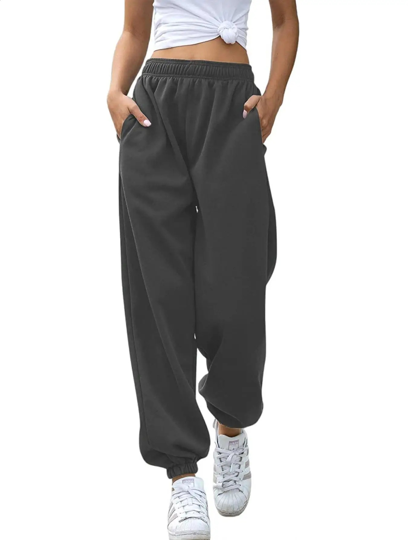 Womens Fashionable High Waisted Casual Sports Versatile Sweatpants with Ankle Cuffs 250108