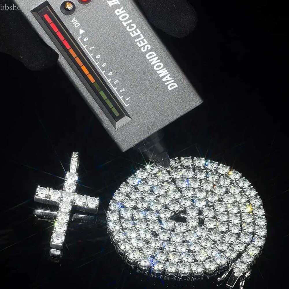 Cross Pendant Hip Hop 4mm 5mm Vvs Moissanite Dia Tennis Chain Sier for Women Men Jewelry