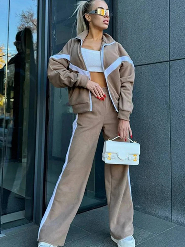 Casual Pants Sets Women Tracksuit Suits Retro Zipper Bomber Jacket Sweatshirt High-waisted Trousers Womens All-match 2-piece 250110