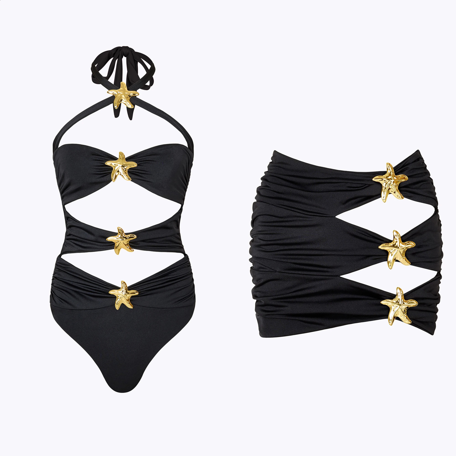 2024 Cutout One Piece Swimsuit with Skirt Bodysuit Monokini Print Halter High Leg Bathing Suits Swim Suit Wear Beachwear 250116
