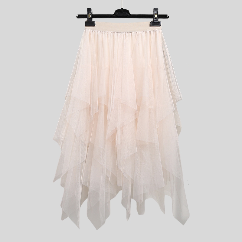 New arrival versatile gradual change color irregular mesh skirt summer fluffy medium and long