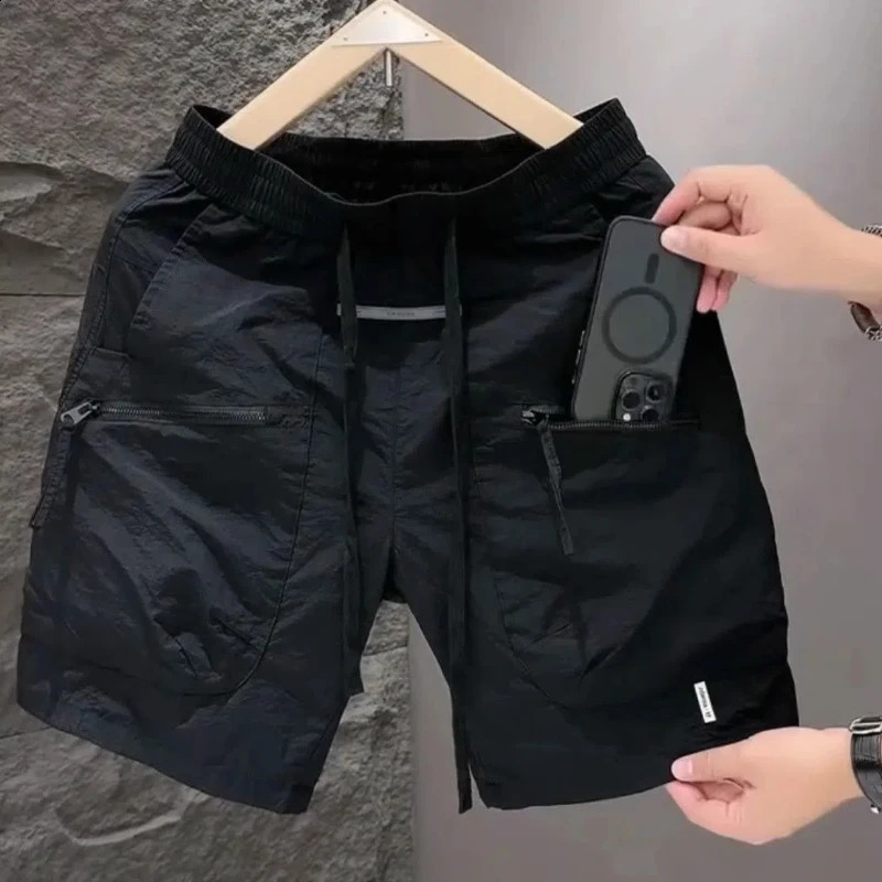 Summer Thin Style Men Pocket Work Clothes Handsome High Street All-match Loose Quick Drying Motion Casual Solid Color Shorts 250116
