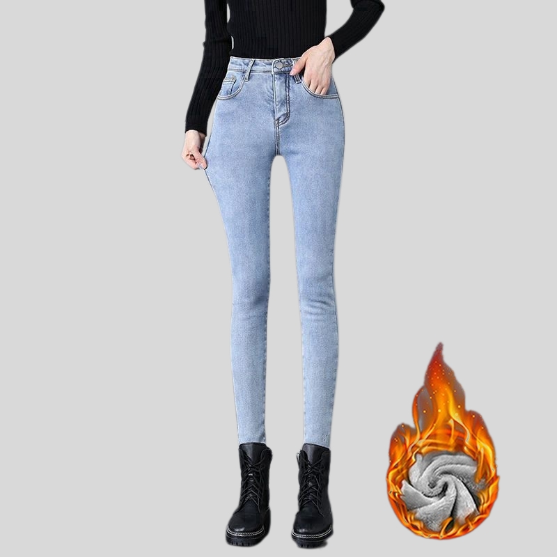 New high-waisted jeans women's pants autumn and winter velvet new outer wear thickened tight elastic versatile small feet pencil pants