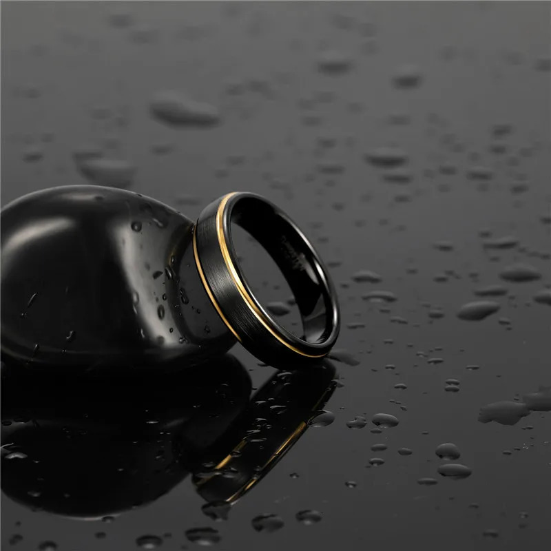 Tigrade mens brushed tungsten black ring gold edge 6/8mm unisex mens wedding ring suitable for couple name and date carving 250109