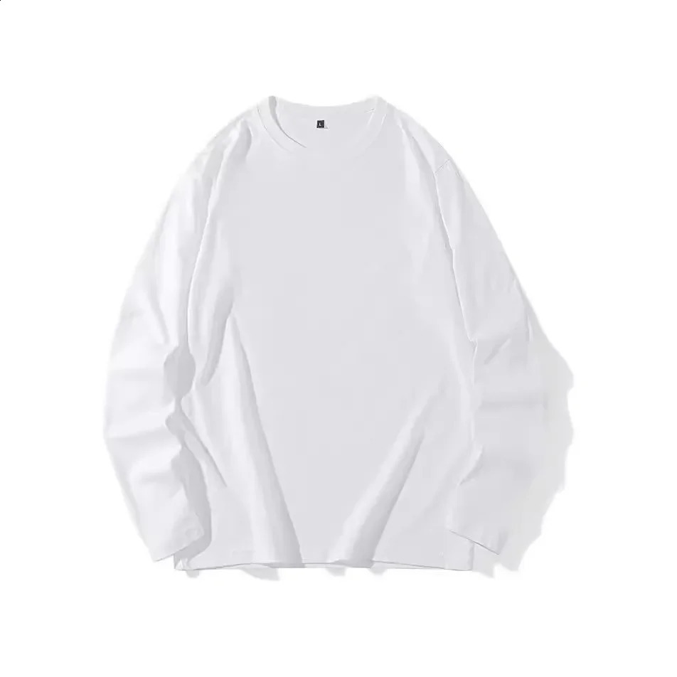 Spring Autumn Long Sleeve Tshirt Pure Cotton Men Womens Color Round Neck Fine Combed Loosefit Versatile Base Layer Top 250108