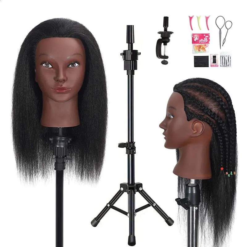 Mannequin Head Human Hair 16inch Manikin Head Cosmetology Doll Head for Hairdresser Practice Braiding Hair Styling 250114