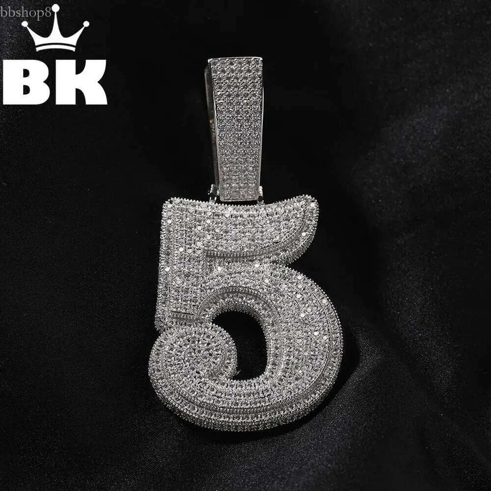 THE BG KING Large Single Bold Letter Pendant Necklace Custom Number 0-9 Micro Paved Cubic Zirconia High Quality Men Jewelry 241104