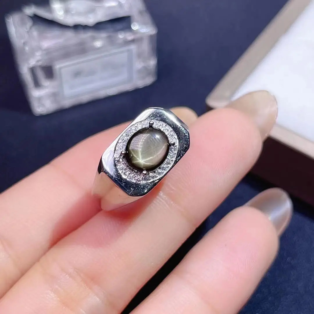 High-end Gift black Star Sapphire ring for men 925 sterling silver men birthday party daily gift souvenir love 250121