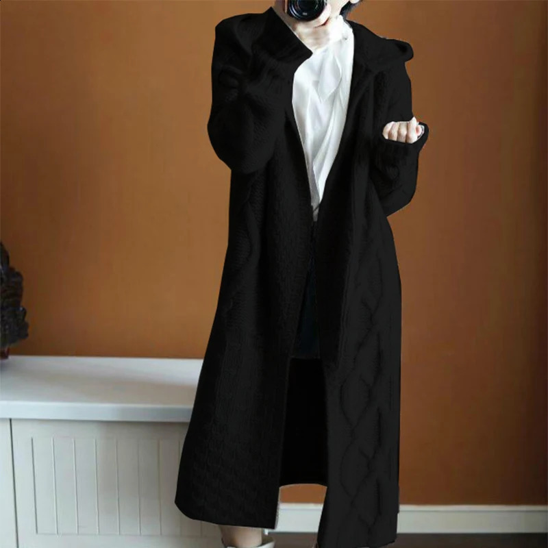 Women Sweater Midi Cardigans Autumn Winter Knitted Jackets Long Sleeve Korean Loose Hooded Coats Oversized Casual Basic 250118
