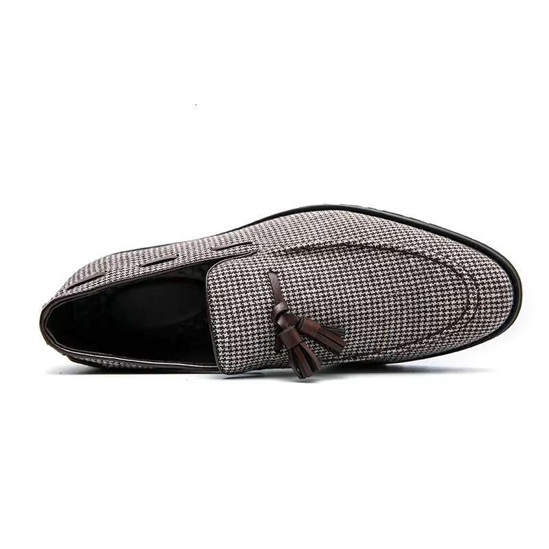 Loafers Brown Plaid Tassel Canvas Fashion Business Breathable Casual of Men Shoes atos Hombre