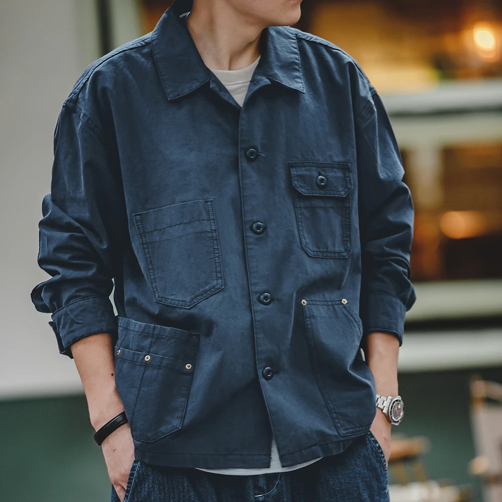 Maden Navy Vintage Jacket Men Turn-down Collar Hunting Tops Multi-Pocket Coat Mens Spring and Autumn Workwear Jacket 250122