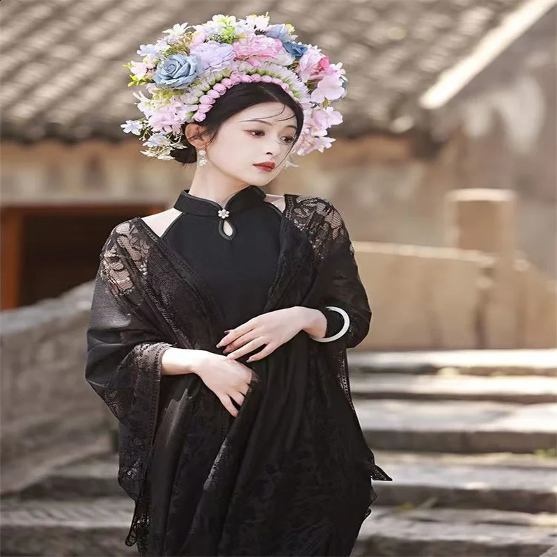 Chinese Style Lace Shawl Wraps for Women Qipao Cheongsam Evening Vintage Hollow Out Thin Cardigan Tassels Tops Officewear Party 250121