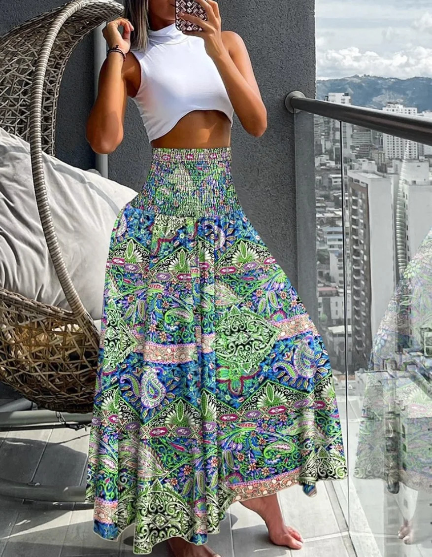 2024 Plus Size European and American Crossborder Summer Fashion Print High Waist Slim Skirt 250122
