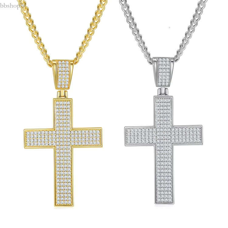 Hot Selg Fine Men S Sterg Sier Chunky Chain Jewelry Iced Out D Color Moissanite Dia Cross Pendant Necklaces