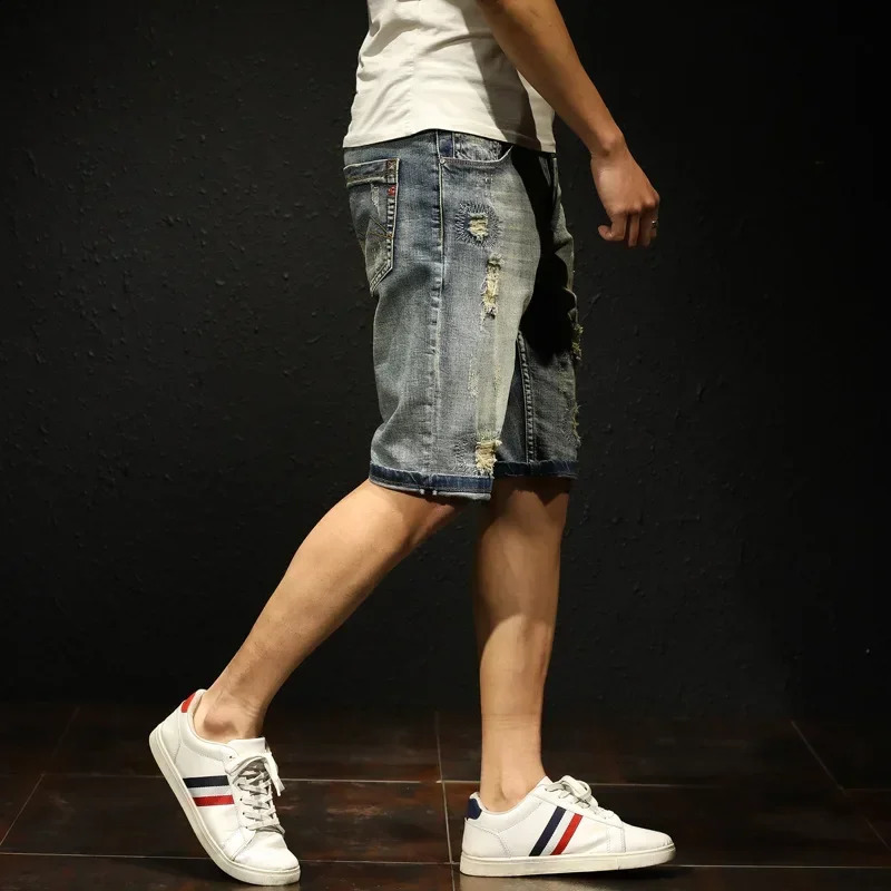 est Fashion Hole Denim Jean Mens Distressed Rip Colored Casual Jeans Short Pant Male Ripped Shorts Summer Clothes 250110