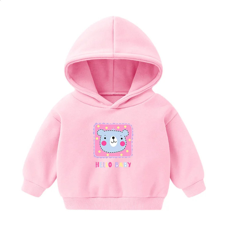 Toddler Girl Fall Blouses Kid Boys Spring Hooded Sweater Fleece Clothes Baby Children Pink Soild Cartoon Print Long-sleeved Tops 250121
