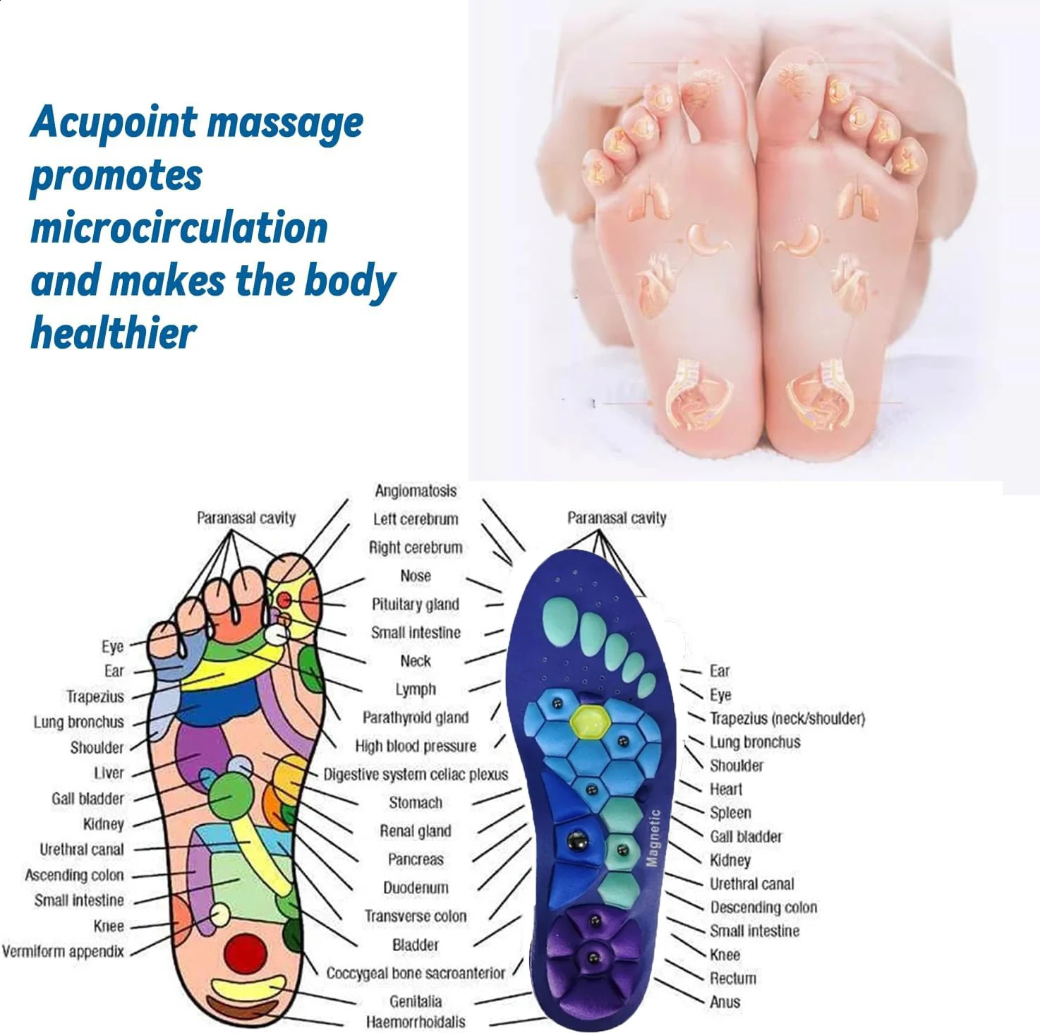 1Pair Acupressure Magnetic Therapy Insoles Slimming Breathable Running Shoes Cushion Feet Health Care Arch Support Sport Insoles 250120
